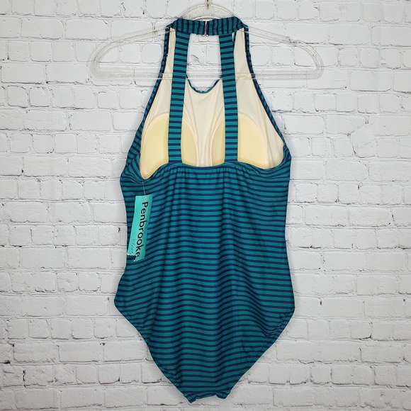 Penbrooke Striped Blue One Piece Plus Swimsuit - Picture 2 of 7